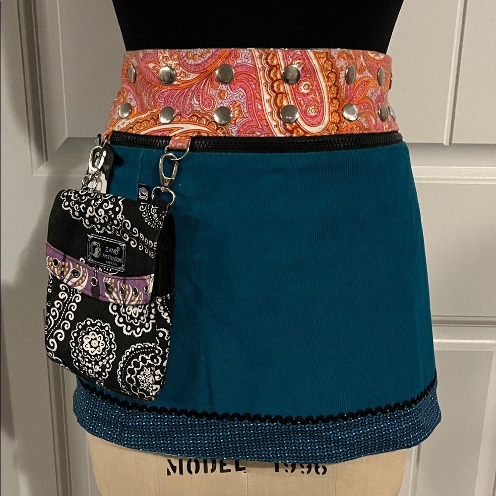 Teal and Orange Mini Skirt with Paisley Design